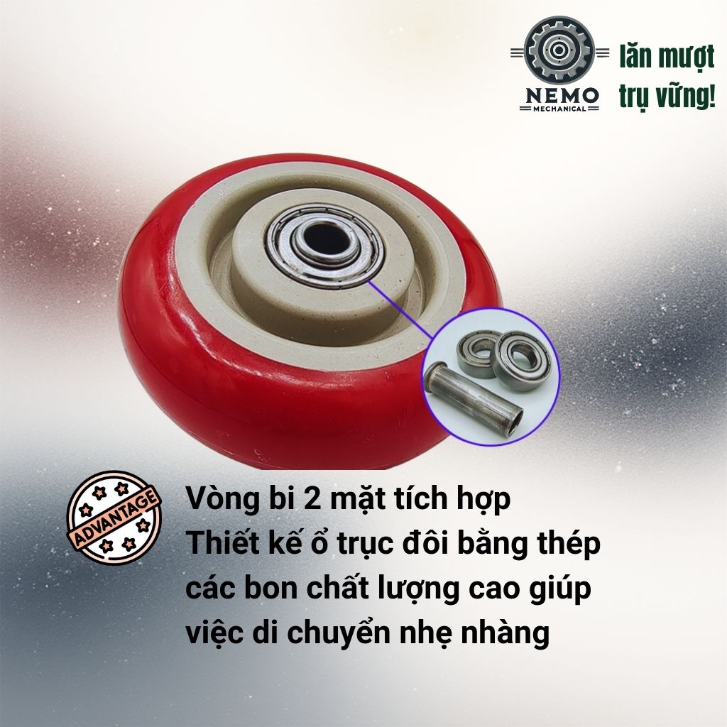 Bánh Xe PVC Đỏ Mận Cọc Vít M12 (D75, D100, D125)
